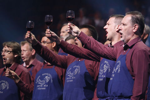 Hungarian male choir performing with wine glasses © Studi43