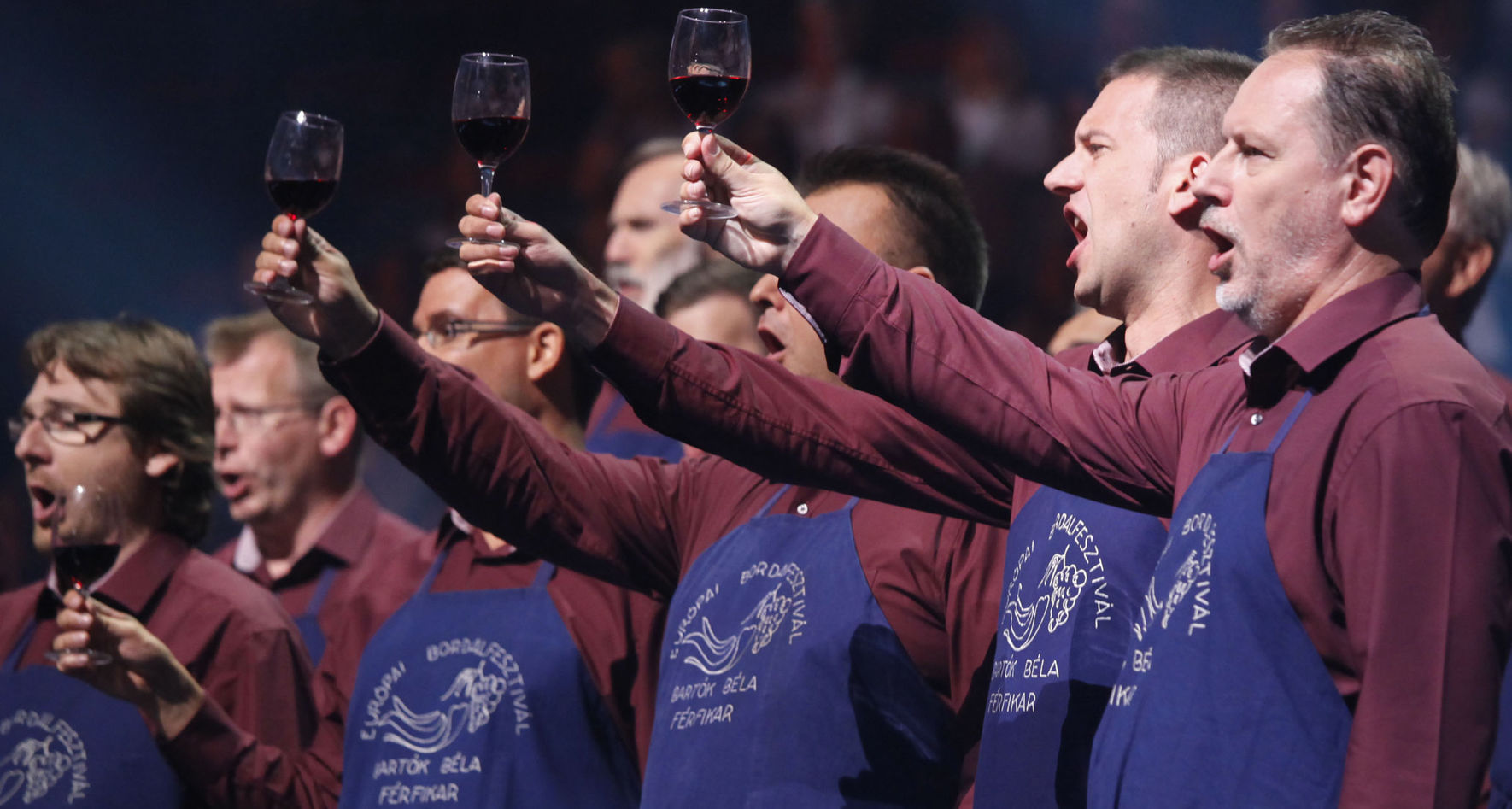 Hungarian male choir performing with wine glasses © Studi43