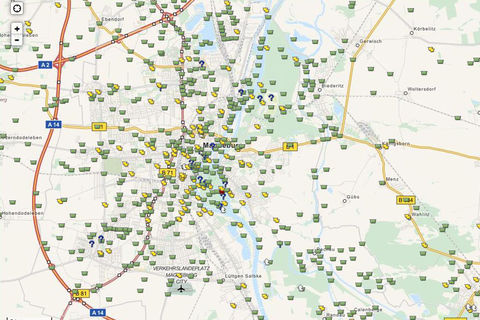 Karte mit Geocaches in Magdeburg