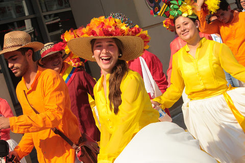 Happy singers at a parade